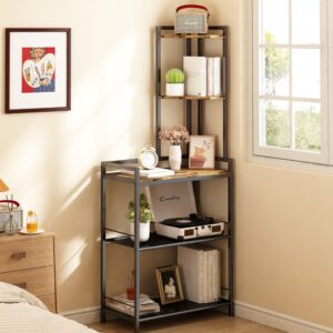 GILLAS 5 Tier Corner Shelf Stand, Freestanding Corner Shelf Unit Bookshelf, Corner Table with Shelf, Tall Storage Organizer Rack for Living Room, Bedroom, Office. Small Space, Metal, Country Rustic