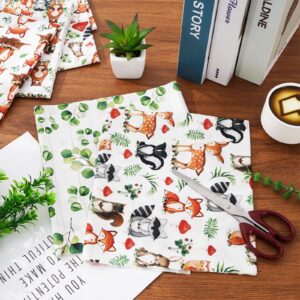 Whaline 6Pcs Woodland Cotton Fabric Bundles Woodland Animal Eucalyptus Printed Fat Quarters Sewing Fabrics for DIY Handmade Crafting, 18 x 22 Inch