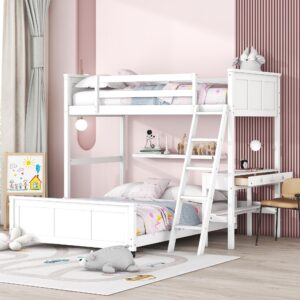 softsea l-shaped loft bunk bed with small desk 2 beds in one solid wood bunk beds with 4 wheels