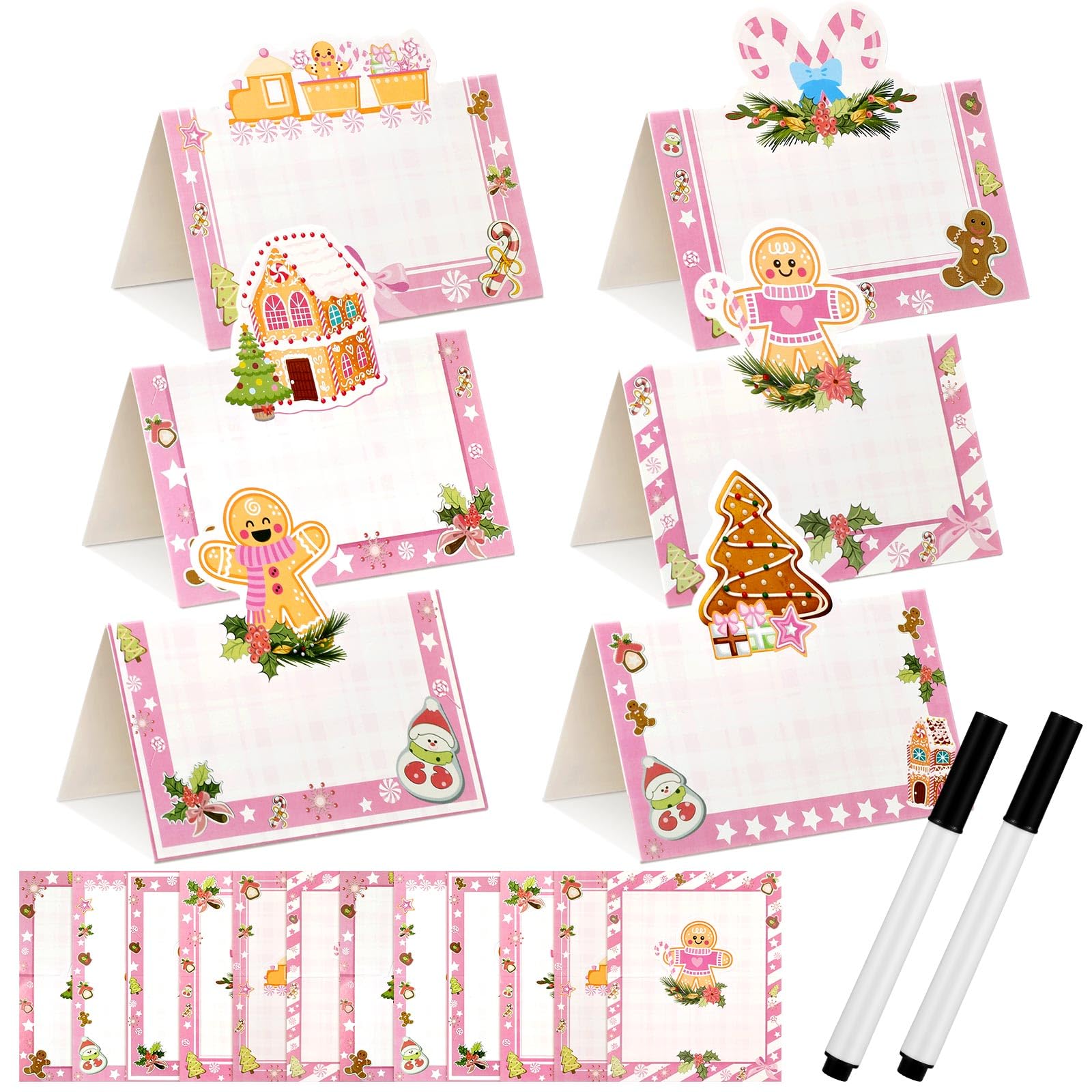 Eersida Christmas Pink Gingerbread Man Place Cards for Table Holiday Name Cards Gingerbread Man Table Name Cards Christmas Place Card Holders Colorful Birthday Place Cards for Christmas