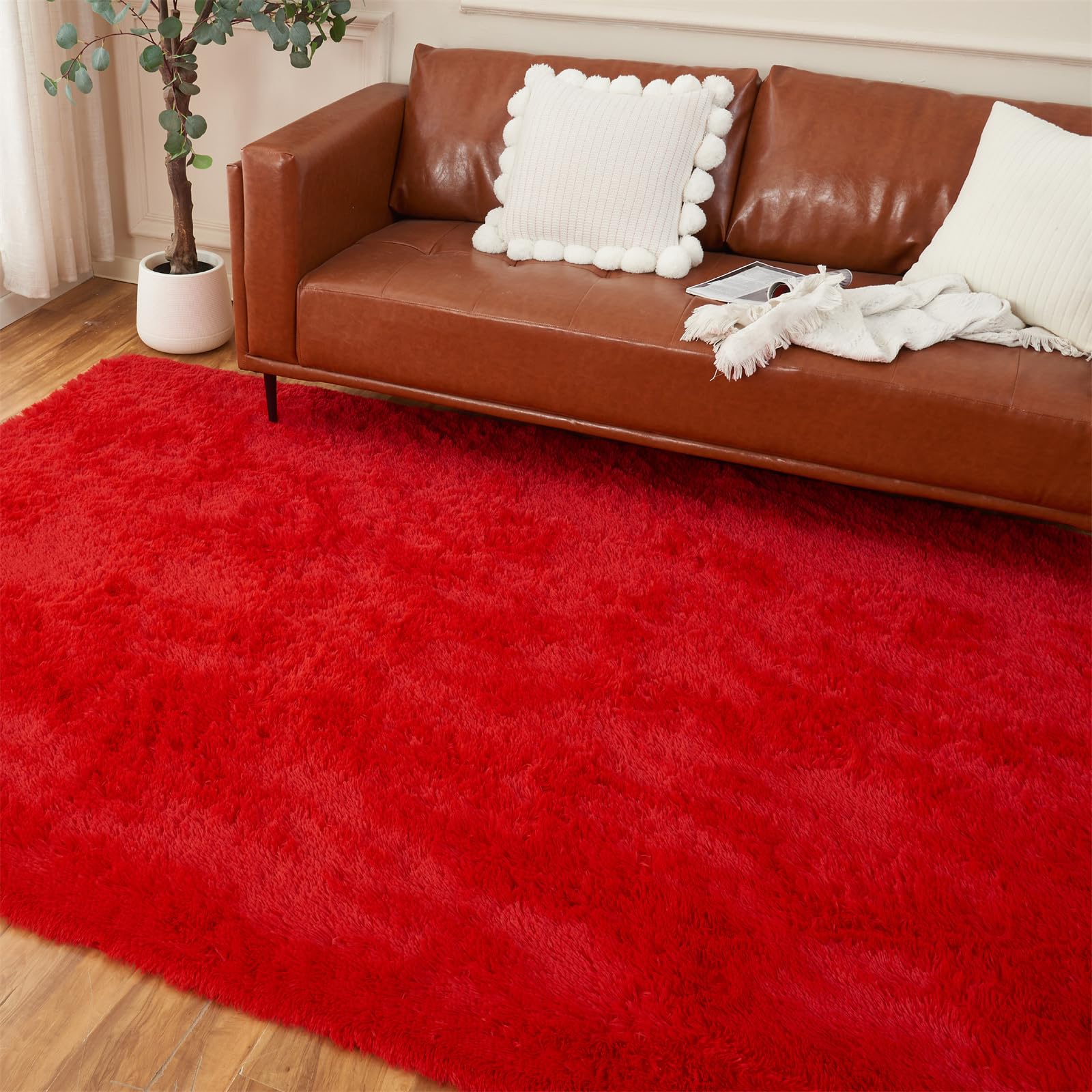 AMTOVO Area Rugs for Living Room, Fluffy Red 5x7 Clearance Bedroom Rug, Large Throw Shag Carpet for Nursery, Kids, Playroom Home Decor