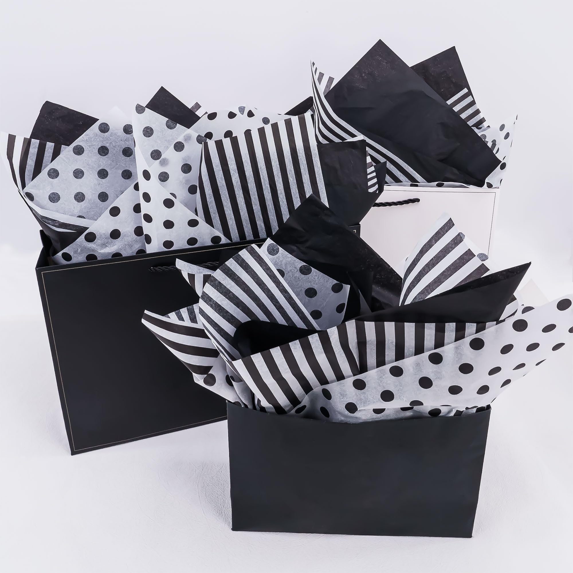 MR FIVE Black and White Tissue Paper Bulk,20" X 28",Black and White Tissue Paper for Gift Bags,Black and White Gift Tissue Paper for Graduation,Birthday,Holiday Party Decoration,30 Sheets (Black)