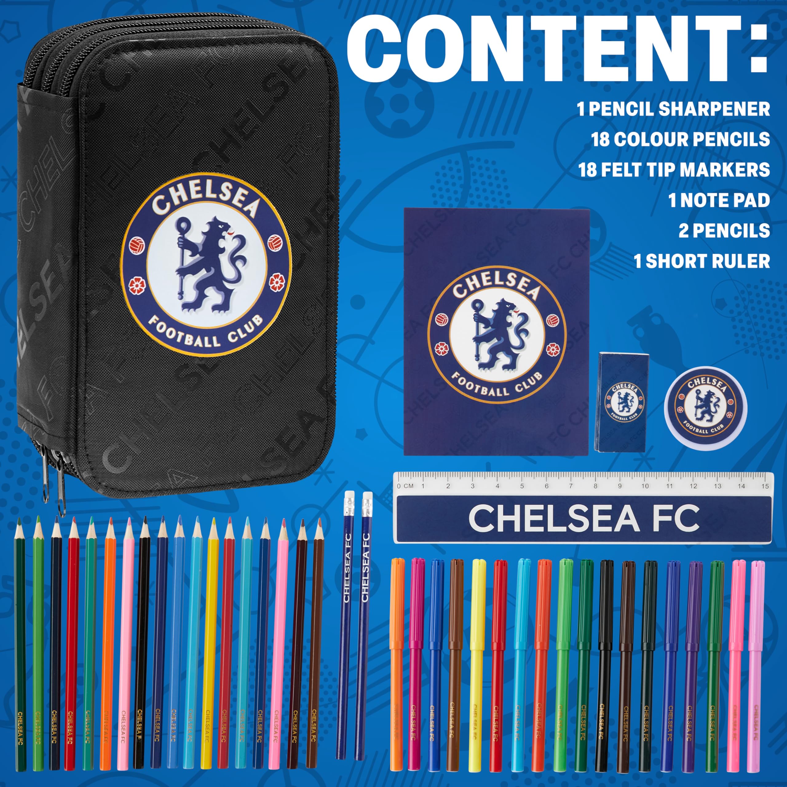 Chelsea F.C. Filled Pencil Case, Colouring and Stationery Set - School Supplies