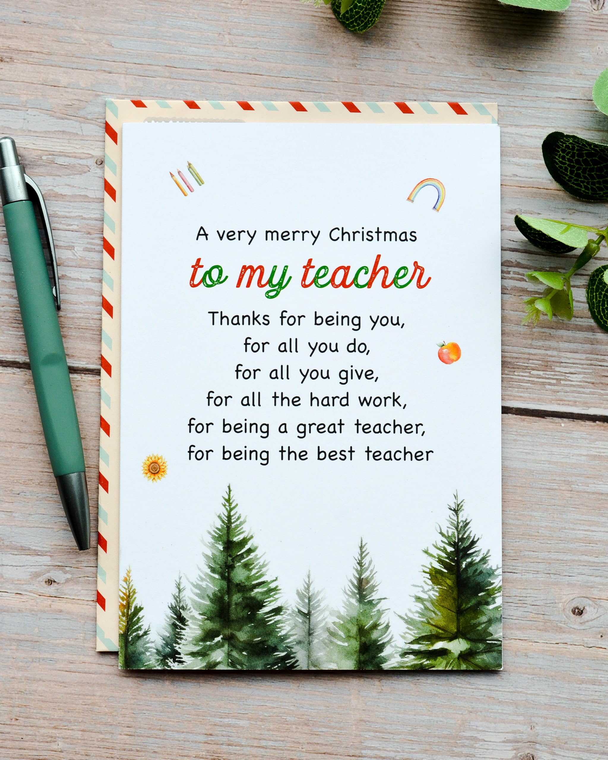 BlinkBlink Christmas Card for Teacher, Christmas Greeting Card with Envelope and Seal, Express Your Love and Warm Christmas Wishes for Your Teacher, Thoughtful Card for Him or Her, Thank You Teacher