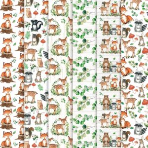 whaline 6pcs woodland cotton fabric bundles woodland animal eucalyptus printed fat quarters sewing fabrics for diy handmade crafting, 18 x 22 inch