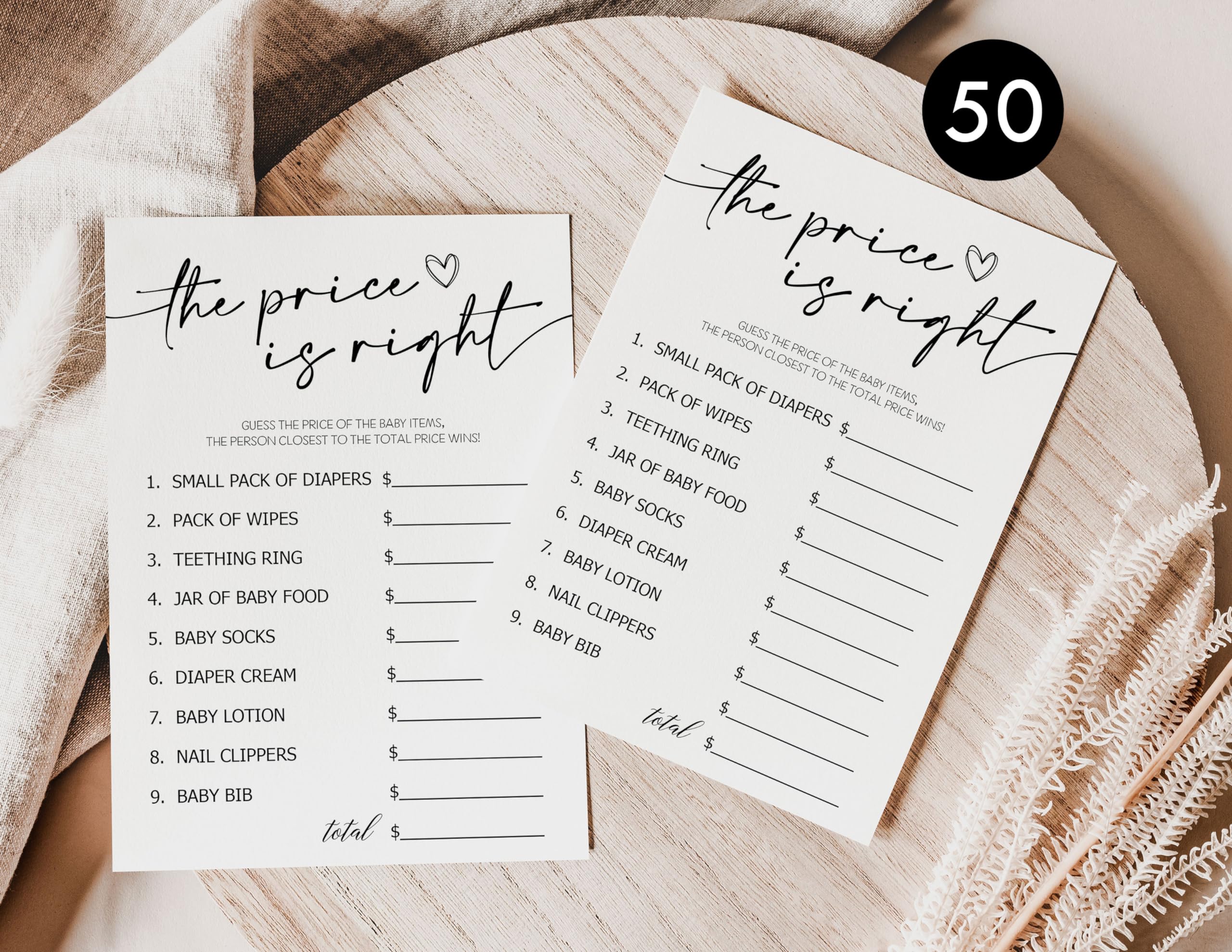 All Ewired Up 50 Baby Shower Price is Right (50-Cards) Fun Baby Shower Game Activity, Gender Neutral Boy or Girl, Minimalist Script