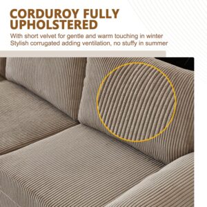 HOOOWOOO Corduroy Sectional Couch,100" L Shaped Sofa with Left Facing Chaise,Modern Comfy Deep Seat Couch for Living Room Office Small Space,Camel Brown