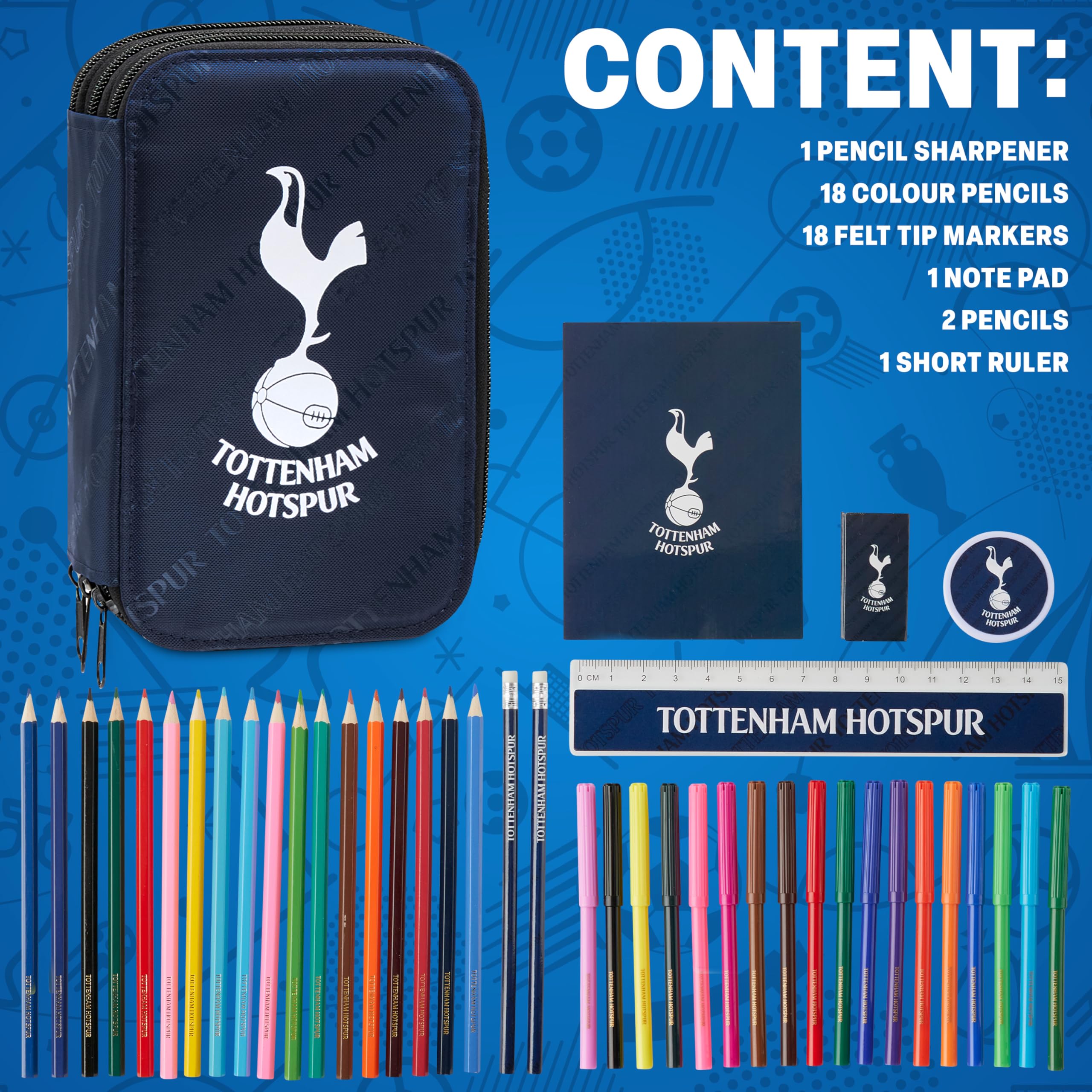 Tottenham Hotspur F.C. Filled Pencil Case, Stationery Set - School Supplies