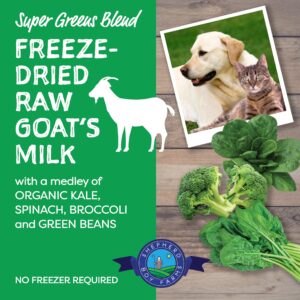 Shepherd Boy Farms Freeze Dried Raw Goats Milk with Probiotics for Dogs & Cats (Super Greens), Organic USA Veggies & Fruits, High Protein, Digestible Goat Milk Powder, Food Toppers - Makes 32 FL OZ