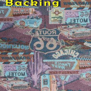 FABRIC EMPIRE - Classic Retro Route 66 Inspired Tapestry Fabric, Motel, Diner, Gas Station Theme - 56" W, Sold by The Continuous Yard, Tote Bags, Accent Pillows, Upholstery (Large, Route 66 Logo)