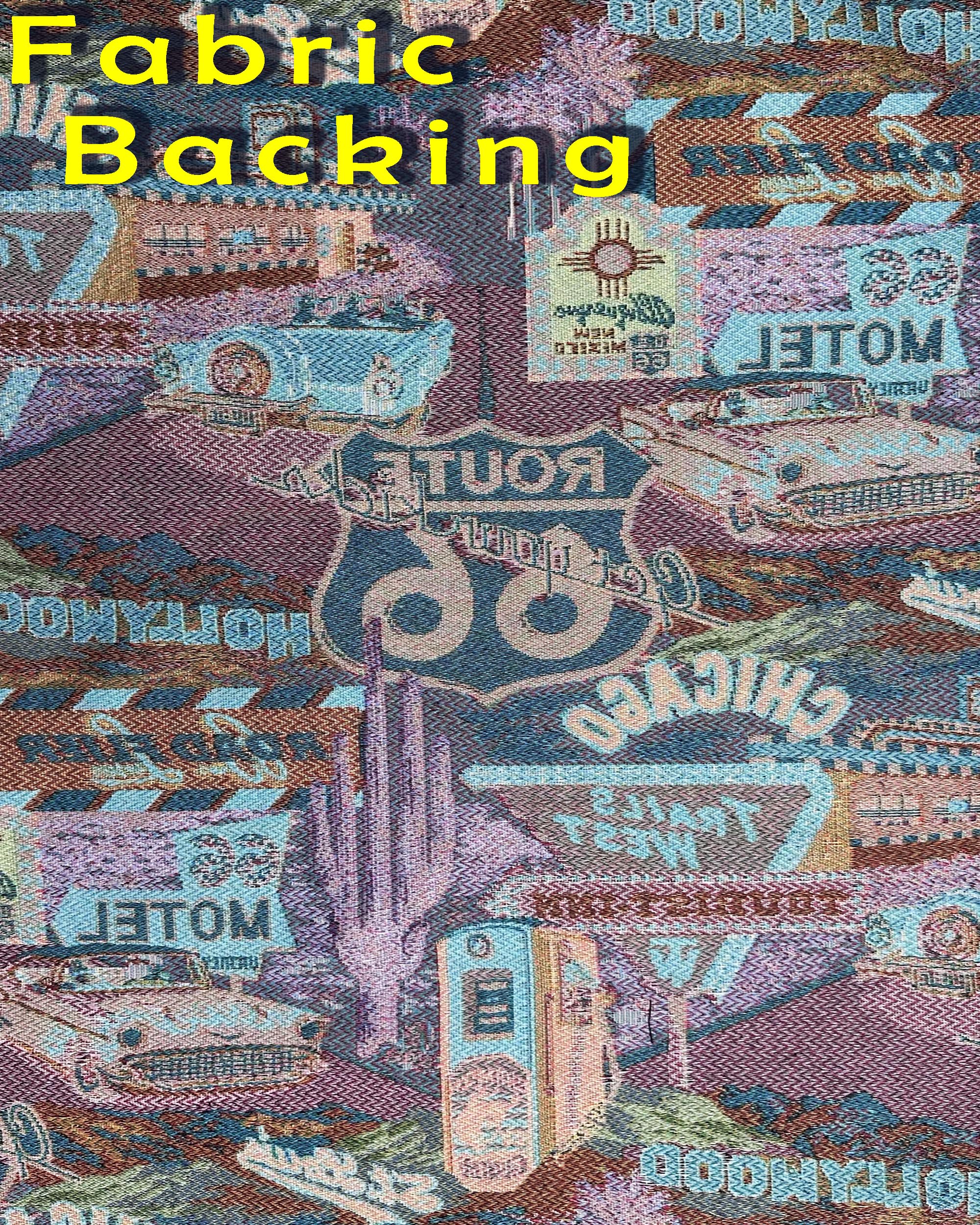 FABRIC EMPIRE - Classic Retro Route 66 Inspired Tapestry Fabric, Motel, Diner, Gas Station Theme - 56" W, Sold by The Continuous Yard, Tote Bags, Accent Pillows, Upholstery (Large, Route 66 Logo)