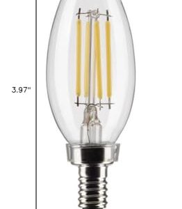 Satco S21820 4 Watt B11 LED Bulb, Clear, Candelabra Base, 3000K, 350 Lumens, 120 Volt, 2-Pack