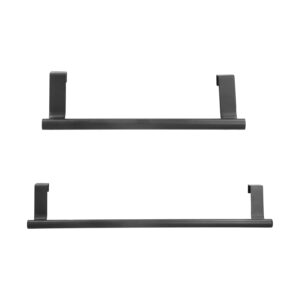 2Pcs Black Towel Rack,Hangable Cabinet Door Towel Rack,Stainless Steel Over The Door Towel Bar for Home and Hotel,Universal Fit on Kitchen Bathroom Over Cabinet Cupboard(36cm)