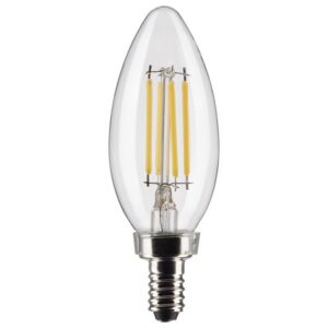 Satco S21820 4 Watt B11 LED Bulb, Clear, Candelabra Base, 3000K, 350 Lumens, 120 Volt, 2-Pack