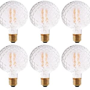 Vintage LED Edison Bulb G30 4W Dimmable LED Filament Bulb Globe Pineapple Shaped Light Bulb 2300K Warm White E26 400LM Equivalent 40W Incandescent (Clear, 6 Pack)