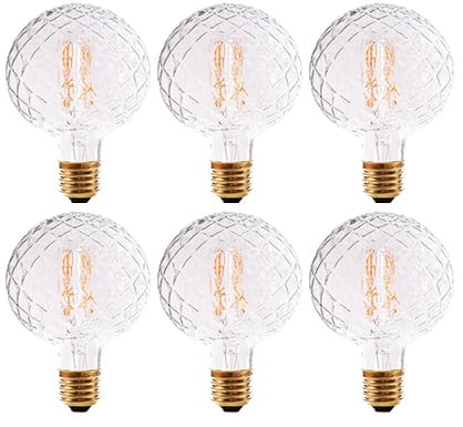 Vintage LED Edison Bulb G30 4W Dimmable LED Filament Bulb Globe Pineapple Shaped Light Bulb 2300K Warm White E26 400LM Equivalent 40W Incandescent (Clear, 6 Pack)