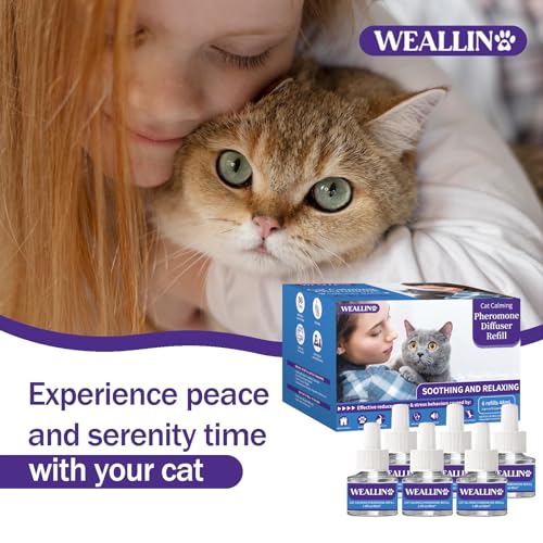 WEALLIN 6 Pack Cat Calming Diffuser Refills - Cat Pheromones Calming Diffuser Refill Relieve Anxiety & Stress 6 Month Supply, Cat Pheromone Diffuser Refills (Fits All Common Diffuser Heads)