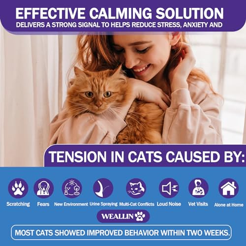 WEALLIN 6 Pack Cat Calming Diffuser Refills - Cat Pheromones Calming Diffuser Refill Relieve Anxiety & Stress 6 Month Supply, Cat Pheromone Diffuser Refills (Fits All Common Diffuser Heads)