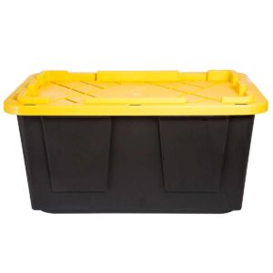 NIXNUT 27 Gallon Plastic Storage Container Bin, Multipurpose Stackable Storage Container Tote Bins with Secure Latching Lids Organizing Solution for Home and Office Organization, Black, Set of 4