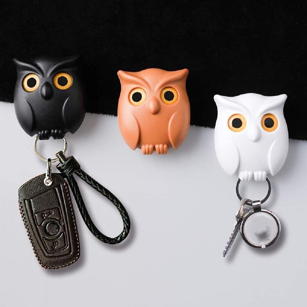 Owl Key Holder, Night Owl Key Holder, Magnetic Owl Key Holder, Owl Key Chain Holder, Key Chain Ring Holder for Wall, Automatic Open Close Eyes Keychain Hooks Holder Magnetic Wall Mount Owl (C1PCS)