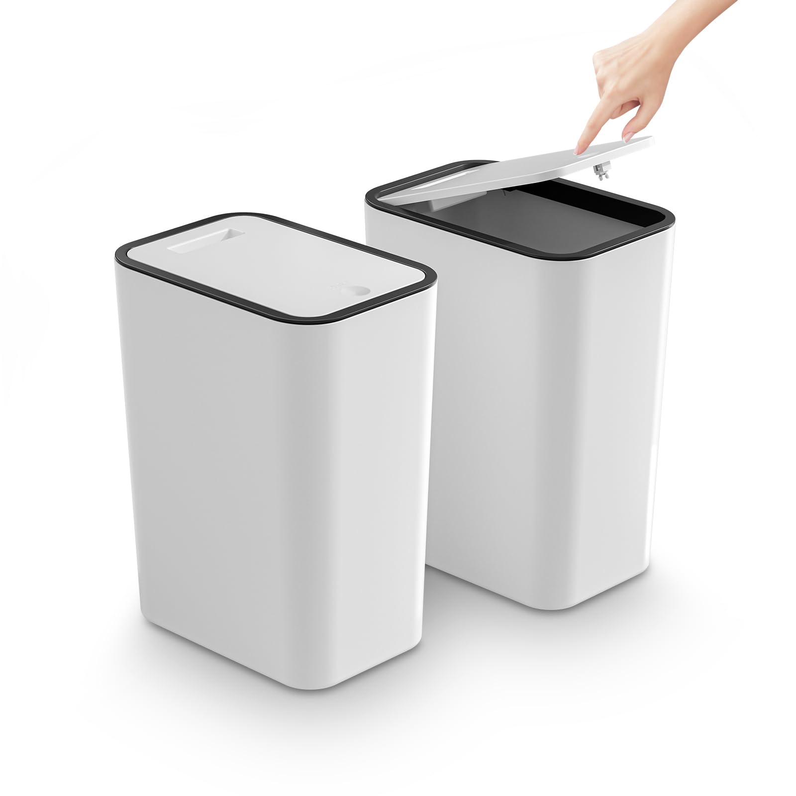 2 Packs Bathroom Trash Can with Lid, 4 Gallons/15 Liters Waste Basket with Quick Pop-Up Lid, Slim Waste Basket, Slim Garbage Can for Toilet, Office, Kitchen, Bedroom, Living Room, Craft Room-White