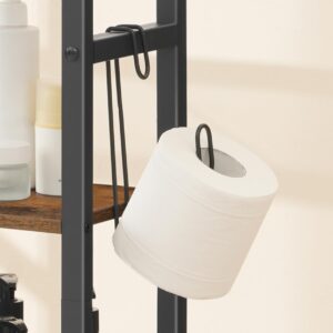 HOOBRO Over The Toilet Storage, 5-Tier Industrial Bathroom Organizer, Bathroom Space Saver with Toilet Paper Holder, Toilet Storage Rack, Small Spaces, Rustic Brown and Black BF84TS01