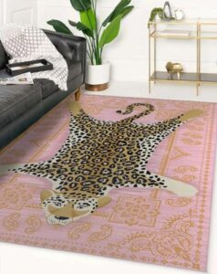 vintage boho style cheetah print area rug 2x3 red leopard wool rug for living dining room bedroom washable anti slip stain shedding foldable low pile soft carpet