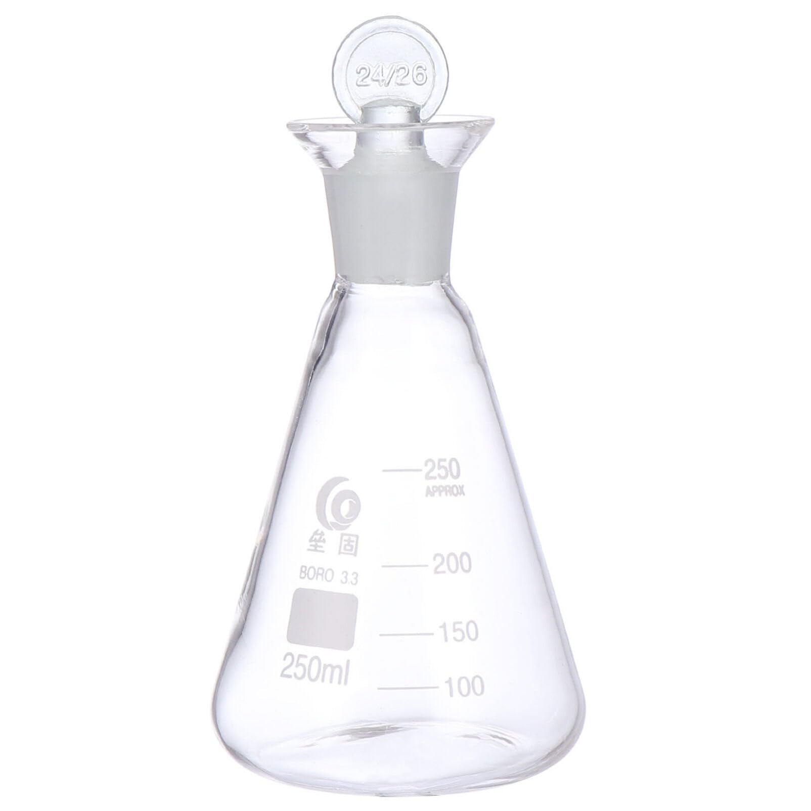 ULTECHNOVO Erlenmeyer Flask, Glass, 250 ml Narrow Mouth Conical Flasks with Ground Glass Stoppers, Graduated Borosilicate Glass Flask for School Lab Experiment