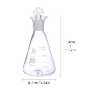 ULTECHNOVO Erlenmeyer Flask, Glass, 250 ml Narrow Mouth Conical Flasks with Ground Glass Stoppers, Graduated Borosilicate Glass Flask for School Lab Experiment