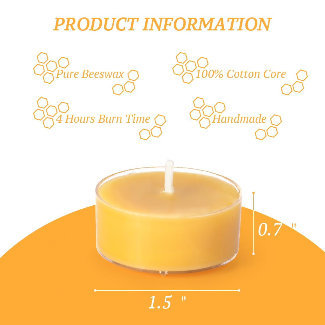 100% Pure Beeswax Candles Bulk Tealights ( 24 pack ) - 4 Hour Long Burning Clear Cup Tea Light, Natural Bee Wax | Yellow Scented Smokeless Candles