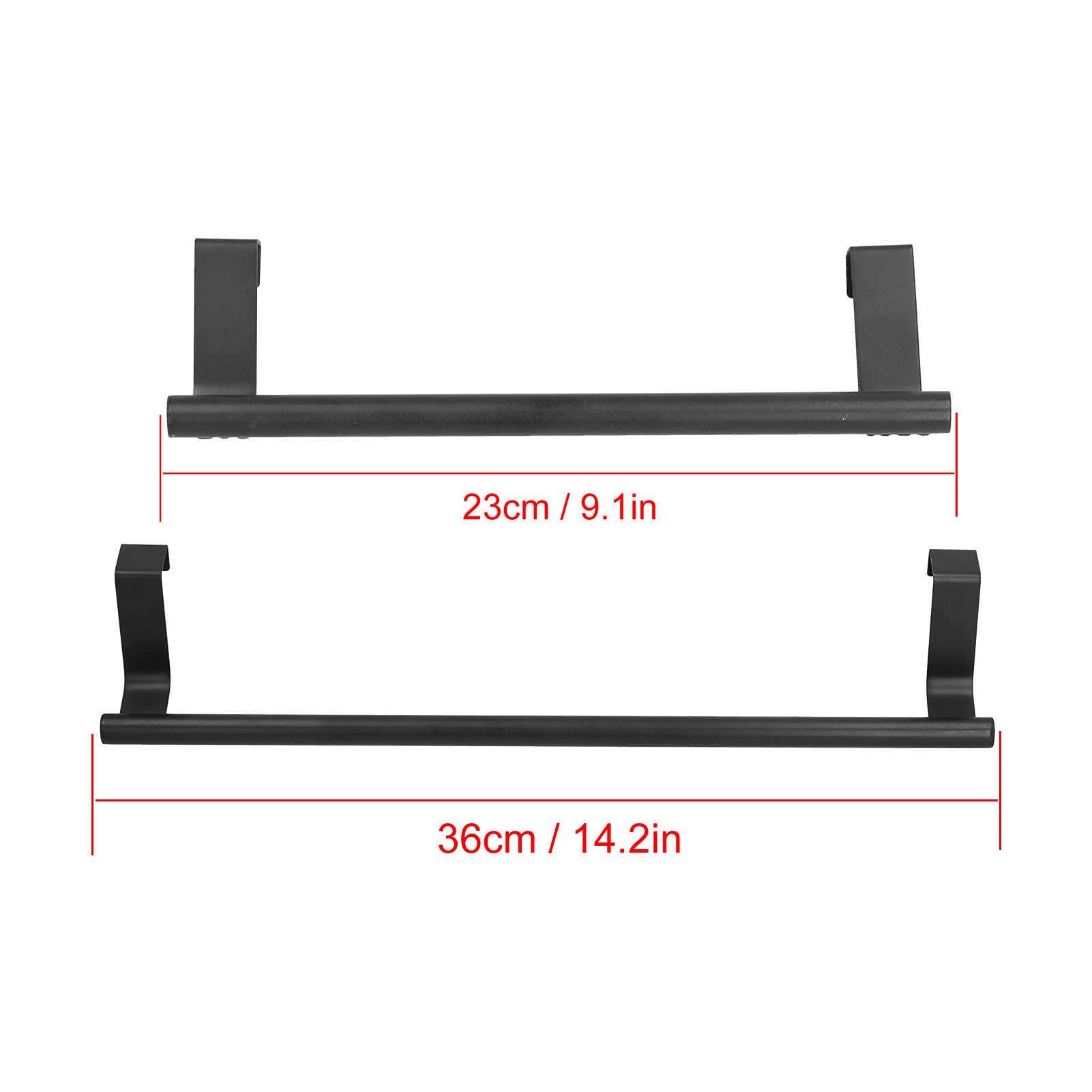 2Pcs Black Towel Rack,Hangable Cabinet Door Towel Rack,Stainless Steel Over The Door Towel Bar for Home and Hotel,Universal Fit on Kitchen Bathroom Over Cabinet Cupboard(36cm)