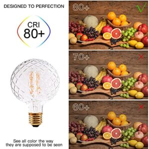 Vintage LED Edison Bulb G30 4W Dimmable LED Filament Bulb Globe Pineapple Shaped Light Bulb 2300K Warm White E26 400LM Equivalent 40W Incandescent (Clear, 6 Pack)