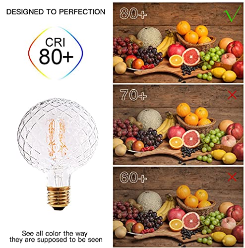 Vintage LED Edison Bulb G30 4W Dimmable LED Filament Bulb Globe Pineapple Shaped Light Bulb 2300K Warm White E26 400LM Equivalent 40W Incandescent (Clear, 6 Pack)