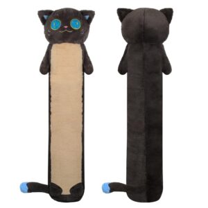 merryxd long cat plush kawaii body pillow, 44” cute black cat stuffed animals soft plushies, big eyes kitten plush toys throw pillow doll gift for girlfriend,birthday,christmas,halloween