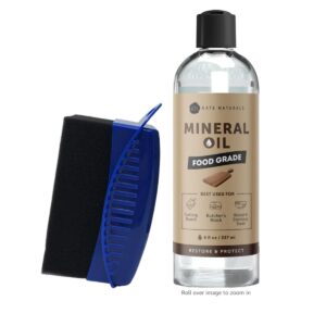 kate naturals mineral oil for cutting board 8oz with wax applicator. food grade & food safe mineral oil to protect wood on cutting boards & butcher blocks