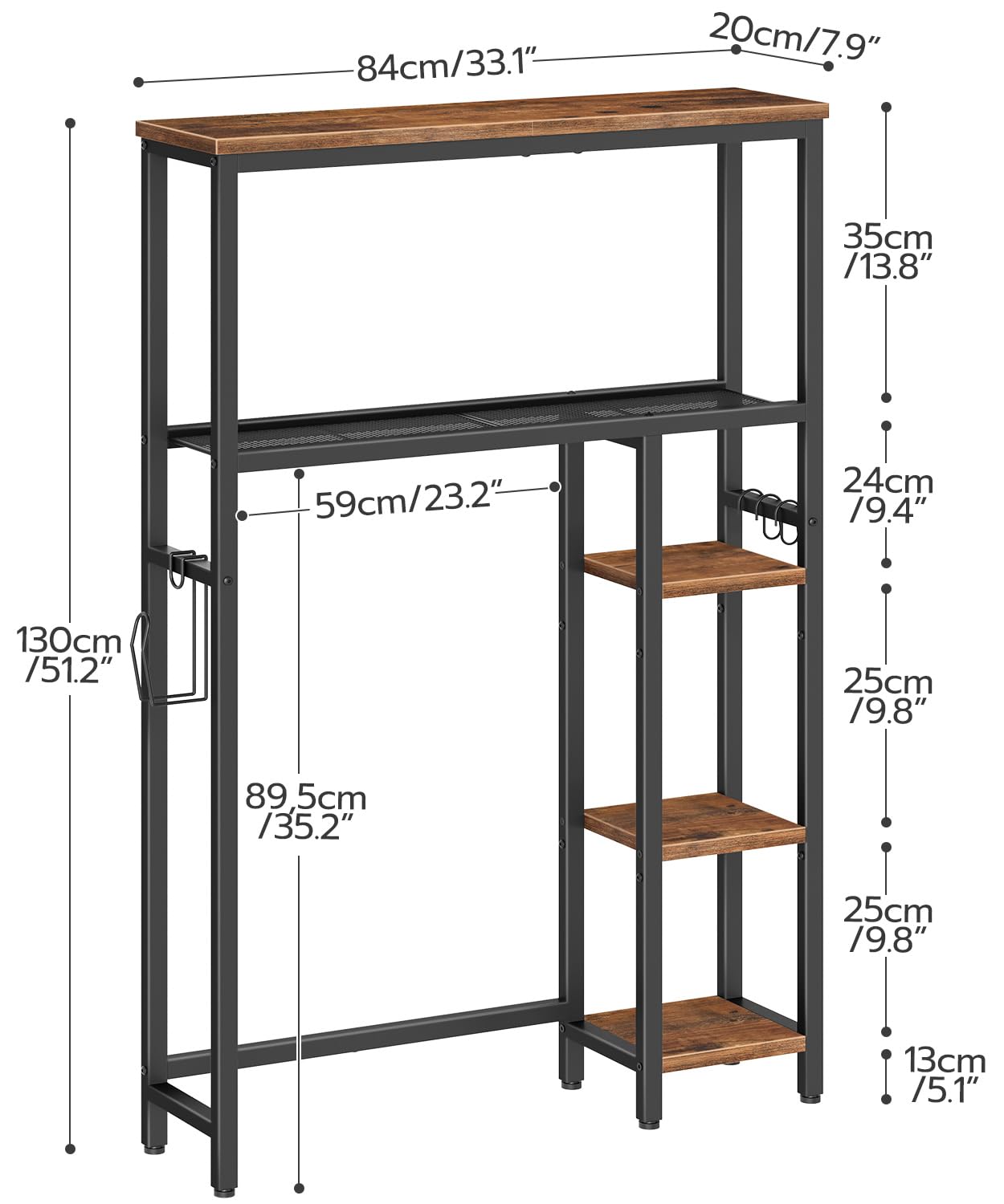 HOOBRO Over The Toilet Storage, 5-Tier Industrial Bathroom Organizer, Bathroom Space Saver with Toilet Paper Holder, Toilet Storage Rack, Small Spaces, Rustic Brown and Black BF84TS01