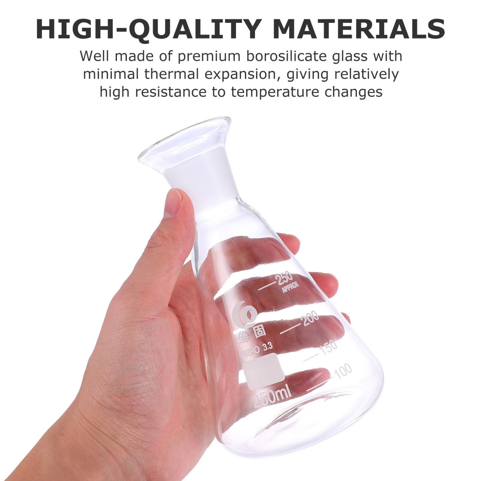 ULTECHNOVO Erlenmeyer Flask, Glass, 250 ml Narrow Mouth Conical Flasks with Ground Glass Stoppers, Graduated Borosilicate Glass Flask for School Lab Experiment