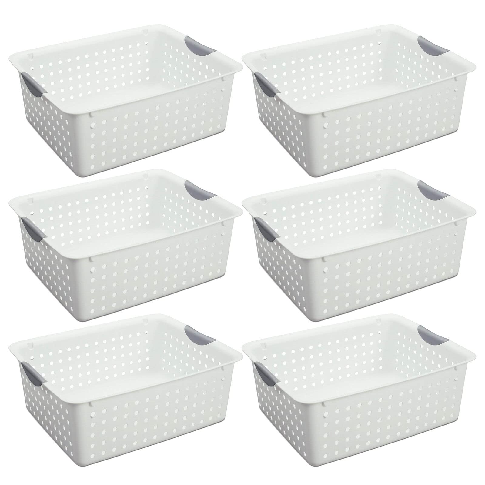 MIKMAX for Sterilite Large Ultra Plastic Storage Bin Baskets with Handles, White, 6 Pack New Genuine OEM