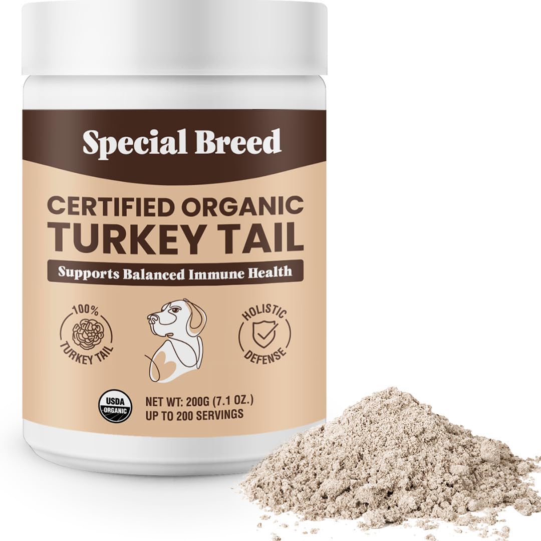 Special Breed Turkey Tail Mushroom for Dogs and Cats - Certified Organic Turkey Tail Powder, Canine Immune Support, 200 Grams