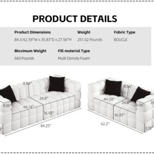 Olodumare 2 Pcs Sectional Sofa 2+3 Cloud Couch with Extra Deep Seats,5 Seater Sofa,Modern Boucle Couch with 4 Pillows Decor Furniture,Marshmallow Tufted Couch for Living Room.Loveseat+Sofa,Black