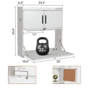 ARTETHYS Wall Mounted Desk with LED Light Multifunctional Fold Down Laptop Computer Table Writing Workstation with Storage Compartments Space Saving for Home Office