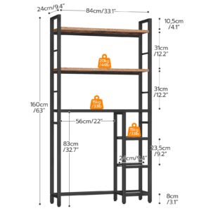 HOOBRO 6-Tier Over The Toilet Storage, Freestanding Bathroom Organizer Space Saver, Mass-Storage Side Storage Open Rack, for Bathroom, Living Room, Laundry, Rustic Brown and Black BF02TS01