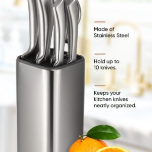 Dura Living Universal Knife Block Holder, Stainless Steel Knife Stand Without Knives, Safe Space Saver Stable Knife Storage with Scissors Slot, Detachable for Easy Cleaning, Kitchen Organizer, Silver