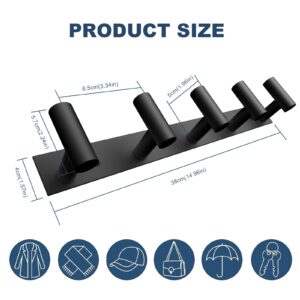 VAEHOLD Black Hat and Coat Wall Mount Rack 5 Hooks for Robes, Bags, Keys, and Towels Bathroom Towel Hanger Organizer (1 Pack)