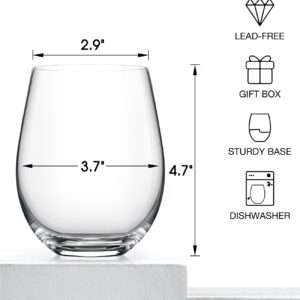 LUNA & MANTHA Stemless Wine Glasses Set of 4, Crystal Red White Wine Glasses for Daily Use, Hosting, Home Bar, Evening Party, Birthdays, Shower, Housewarming Gift - 18oz Clear