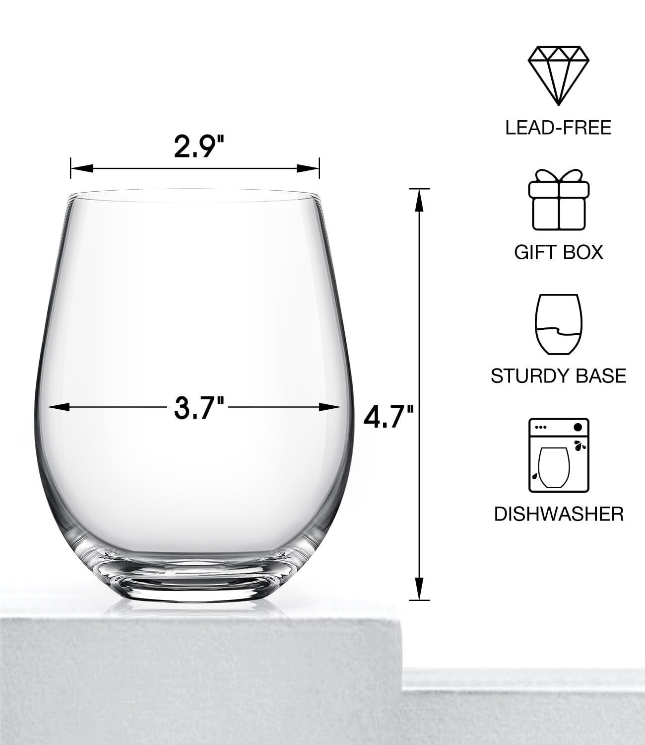 LUNA & MANTHA Stemless Wine Glasses Set of 4, Crystal Red White Wine Glasses for Daily Use, Hosting, Home Bar, Evening Party, Birthdays, Shower, Housewarming Gift - 18oz Clear