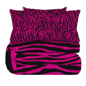 TBUEKLI Zebra Print Comforter Set Girls Women Pink Black Zebra Stripes Bedding Sets Full Animal Skin Decor Down Alternative Duvet Insert for Kids Teens Bedroom Dorm Room, Ultra Soft 3Pcs