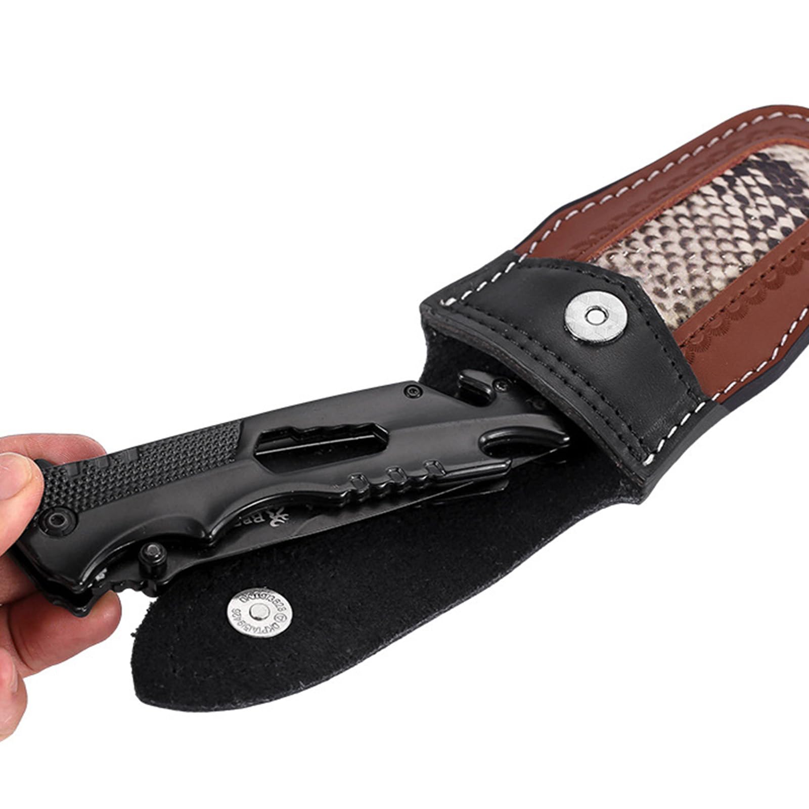 MUZZIOU Leather Portable Folding Knife Sheath With Belt Ring, Flip Cover Pocket Knife Holster with Inner Diameter Length 4.5” for Small Tool Men Fashion Gift