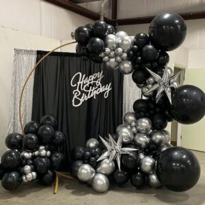 ADOINBY Black and Silver Balloon Arch Kit, 140Pcs Different Sizes inch Black Metallic Silver Balloons and Confetti Party Balloon Garland Kit for Birthday, Wedding, Graduation, Anniversary Decorations