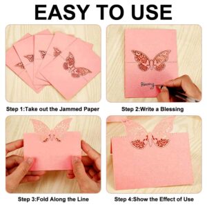 CRASPIRE 60Pcs Wedding Table Place Cards Pink Hollow Butterfly Paper 3D Seat Number Name Place Cards for Wedding Engagement Banquet Party Decoration Reception Holiday Birthday Dinner Supplies